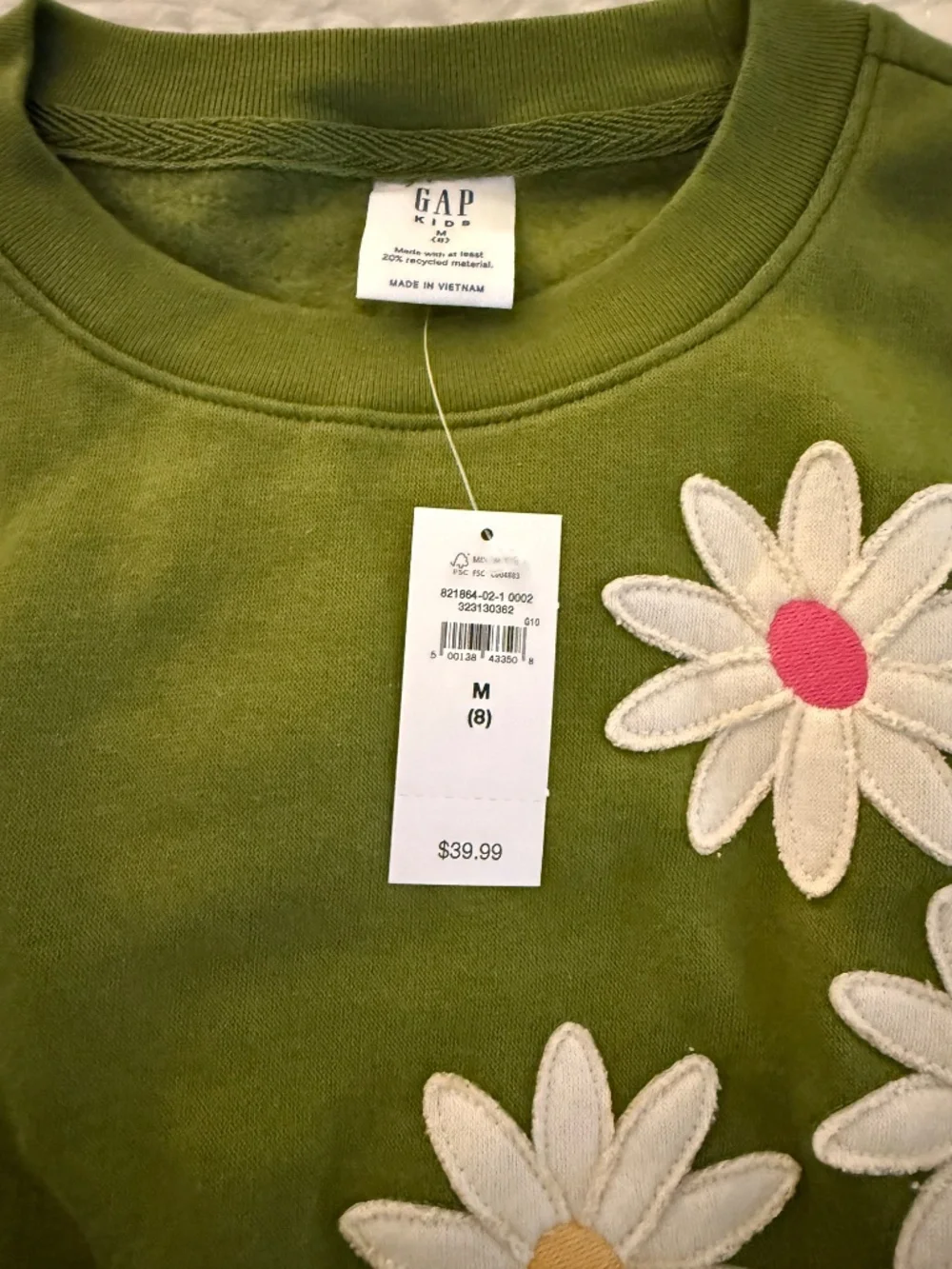NWT Gap Girls Green Sweatshirt with Flowers - Size M (8)